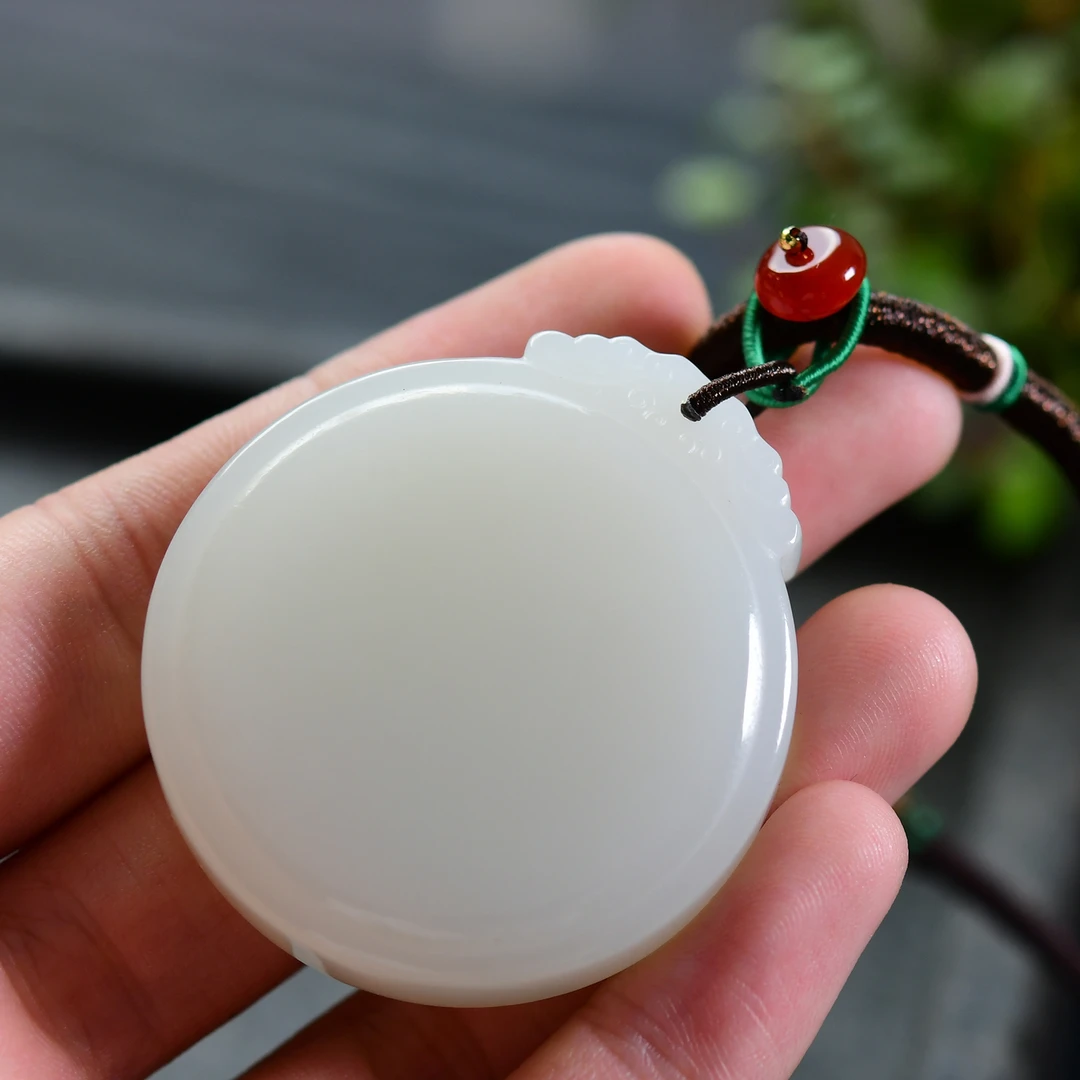 天然新疆料玉坠天然保真圆牌无事牌吊坠羊脂白玉男女项链白玉挂坠