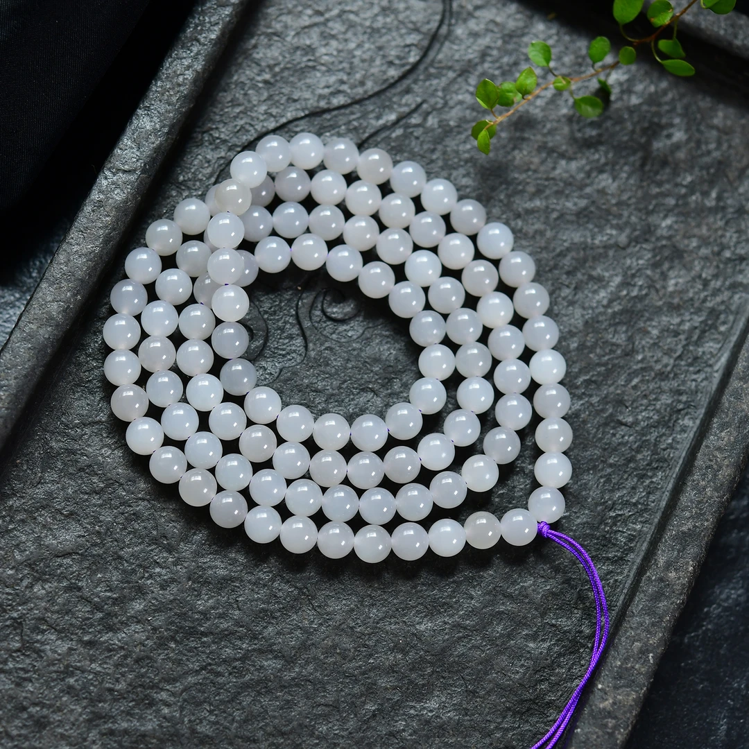 天然和田玉冰烟紫佛珠108颗长串长链吊坠项链挂件珠链8k素链时尚