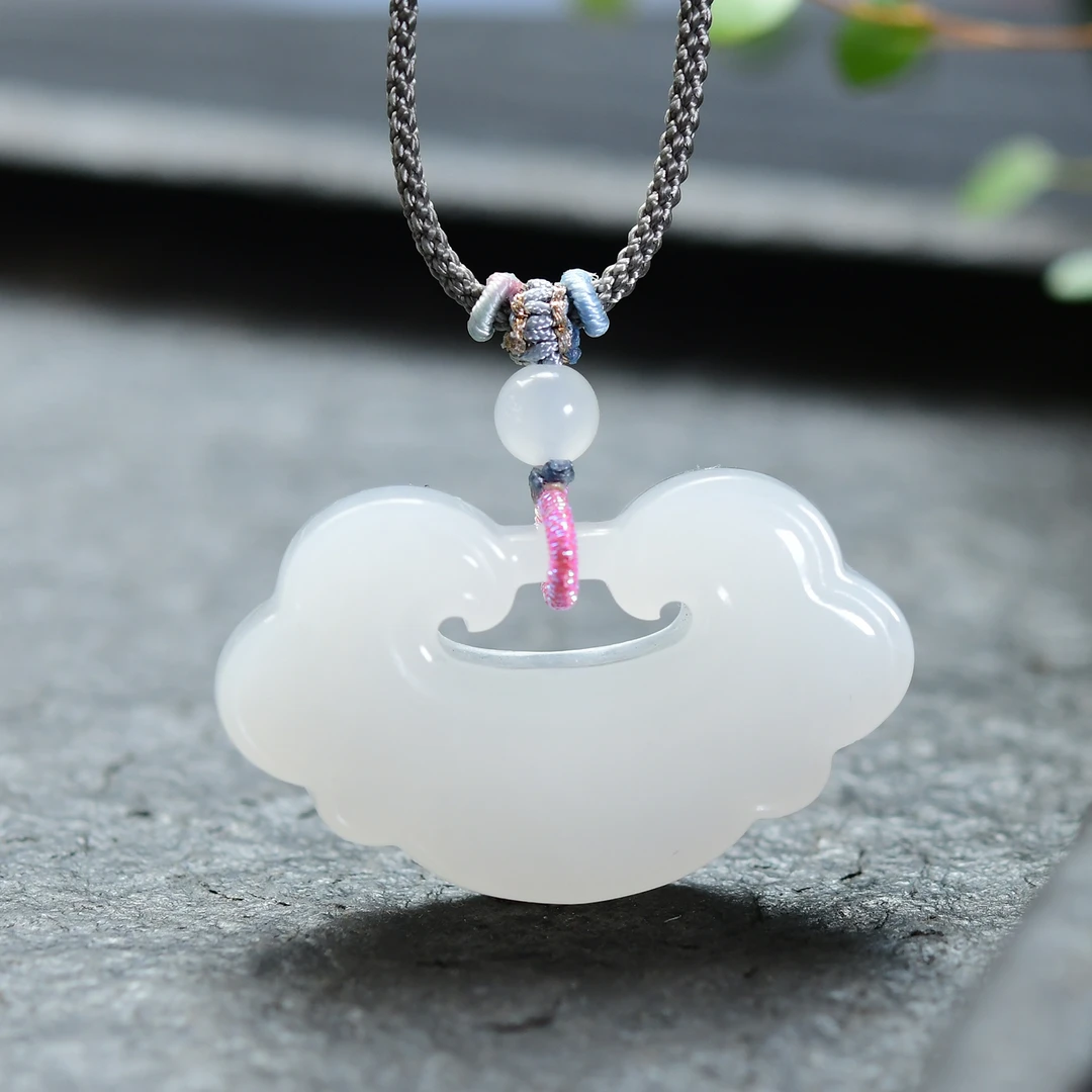 天然和田玉如意吊坠一级白羊脂白玉吊坠项链大无事牌玉石挂坠