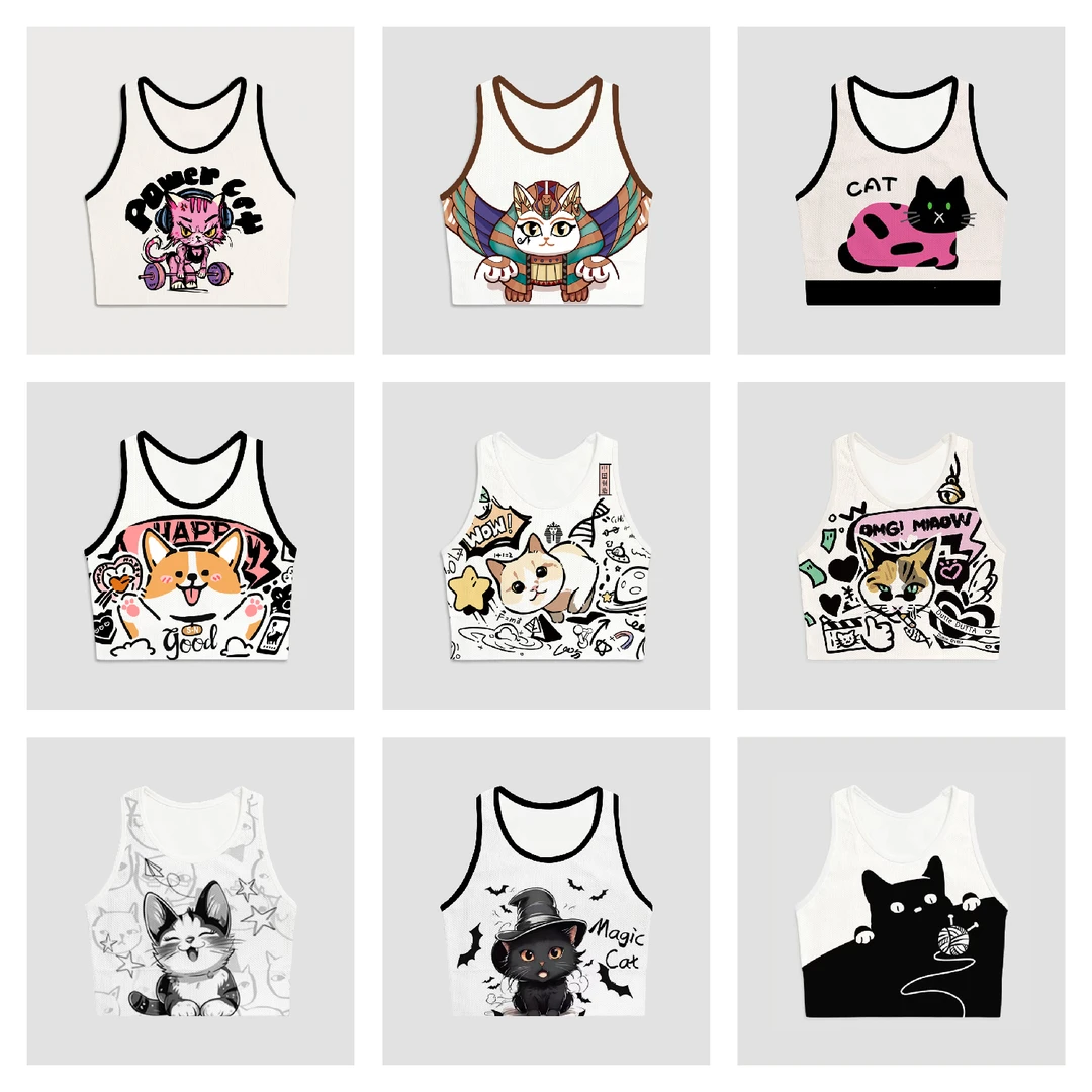 Shining炫灵-猫咪集合一体杯胸垫美背健身高尔夫瑜伽工字运动背心