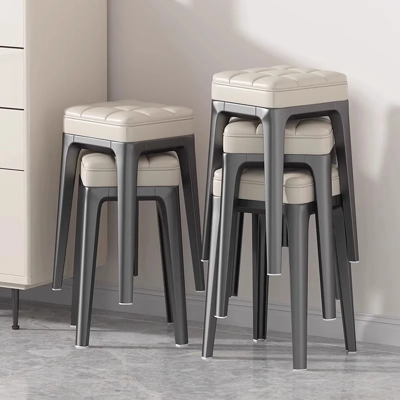 北欧轻奢软包凳子可叠放家用客厅塑料凳餐厅吃饭备用餐凳结实耐用