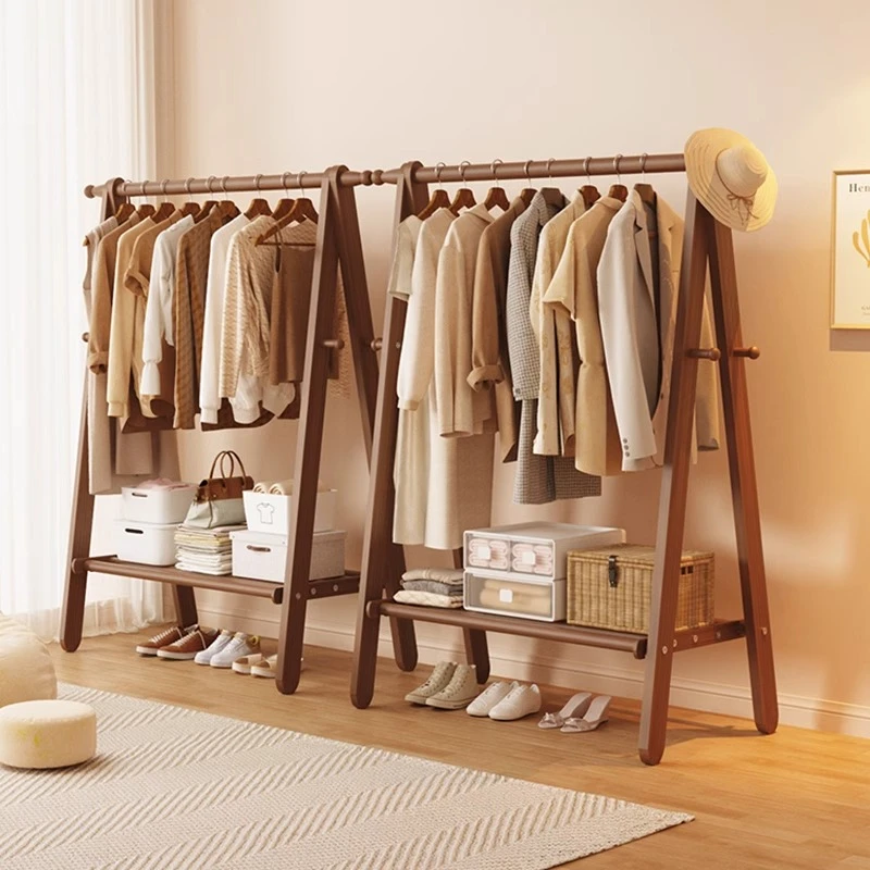 加厚实木衣帽架落地式家用卧室榉木挂衣架子房间晾衣服立式衣服架