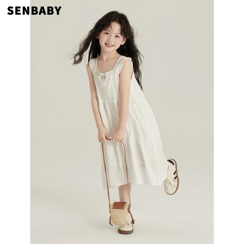 【现货48小时内发货】senbaby童装女童休闲裙中大童清凉无袖背心裙