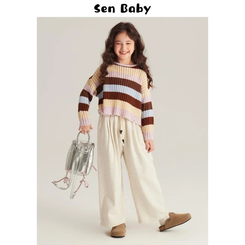 【现货48小时内发货】女童春装上衣2024春童装中大童洋气条纹针织衫