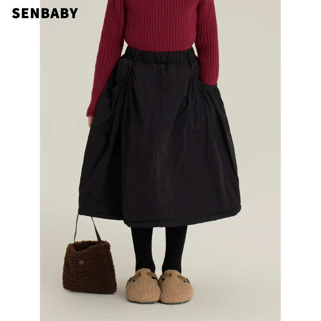 【现货】senbaby童装女童冬季女孩棉裙加厚儿童裙子保暖中长款棉裙