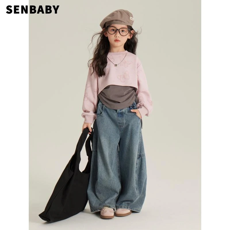 【现货】女童秋装上衣儿童个性炸街韩版童装女宝项链卫衣+背心套装