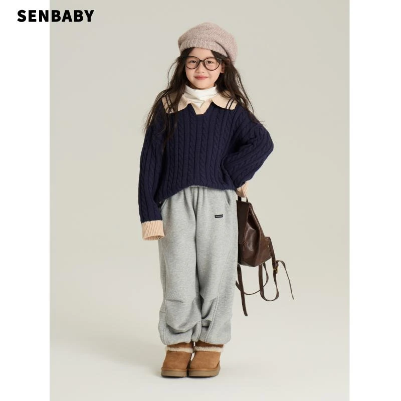 【现货】女童针织外套秋冬2024新款保暖童装定制儿童套头翻领毛衣