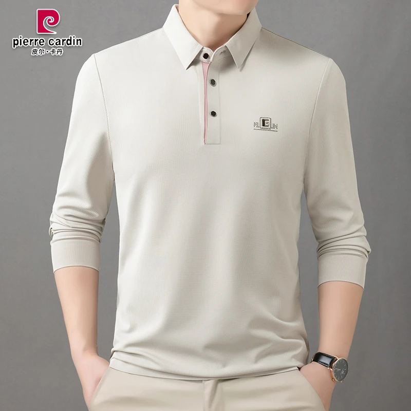 皮尔卡丹新款男士长袖polo衫春秋休闲翻领t恤纯色高档打底衫T恤男