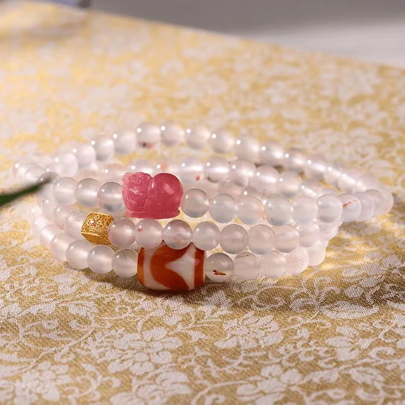 天然荔枝冻多圈手串—18k金镶嵌配饰