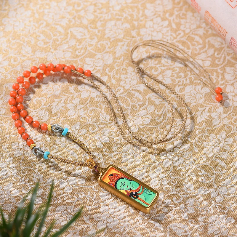 手工绘画唐卡绿度母吊坠