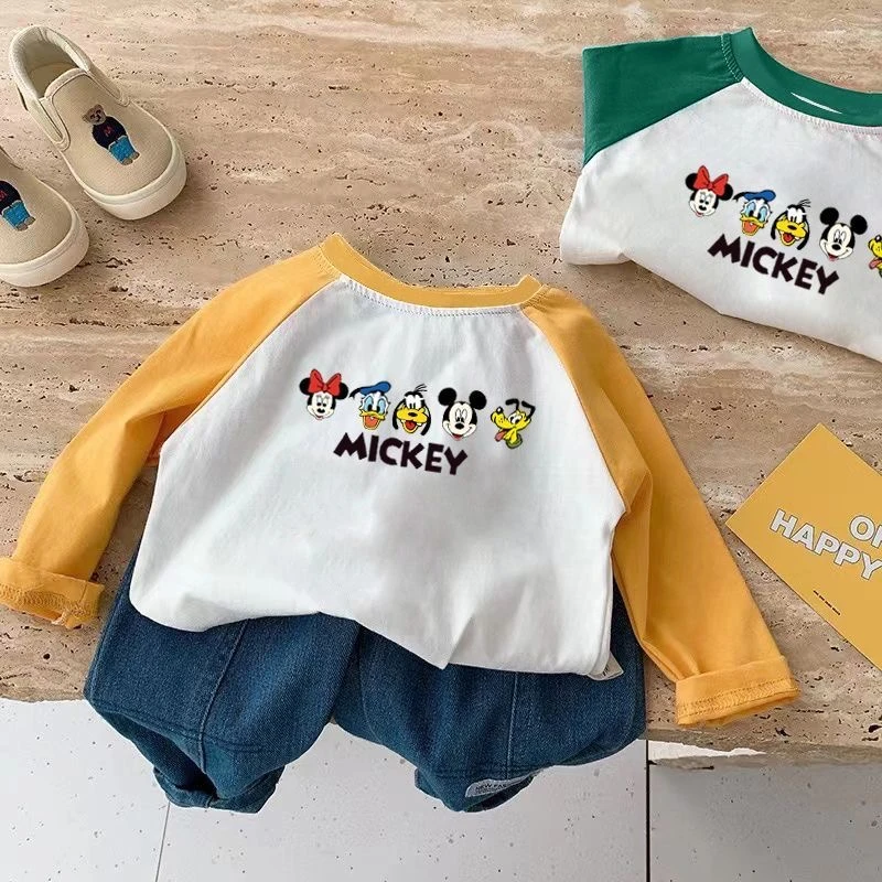 纯棉圆领男童长袖T恤春秋新款儿童卡通休闲女童洋气打底衫上衣宝