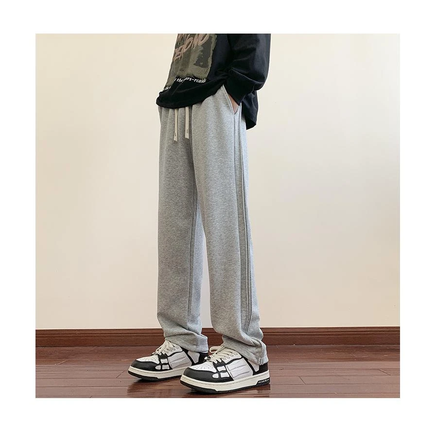 灰色卫裤男士春秋季2025新款潮牌阔腿垂感宽松直筒休闲运动百搭