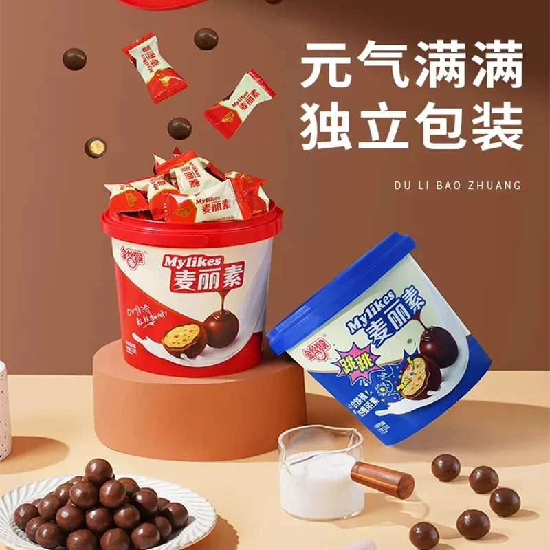 金丝猴麦丽素袋装夹心巧克力豆跳跳糖麦丽素桶装巧克力代可可脂