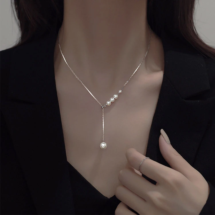 铜合金项链 韩版简约珠珠项链女百搭时尚潮流锁骨链轻奢小众饰品