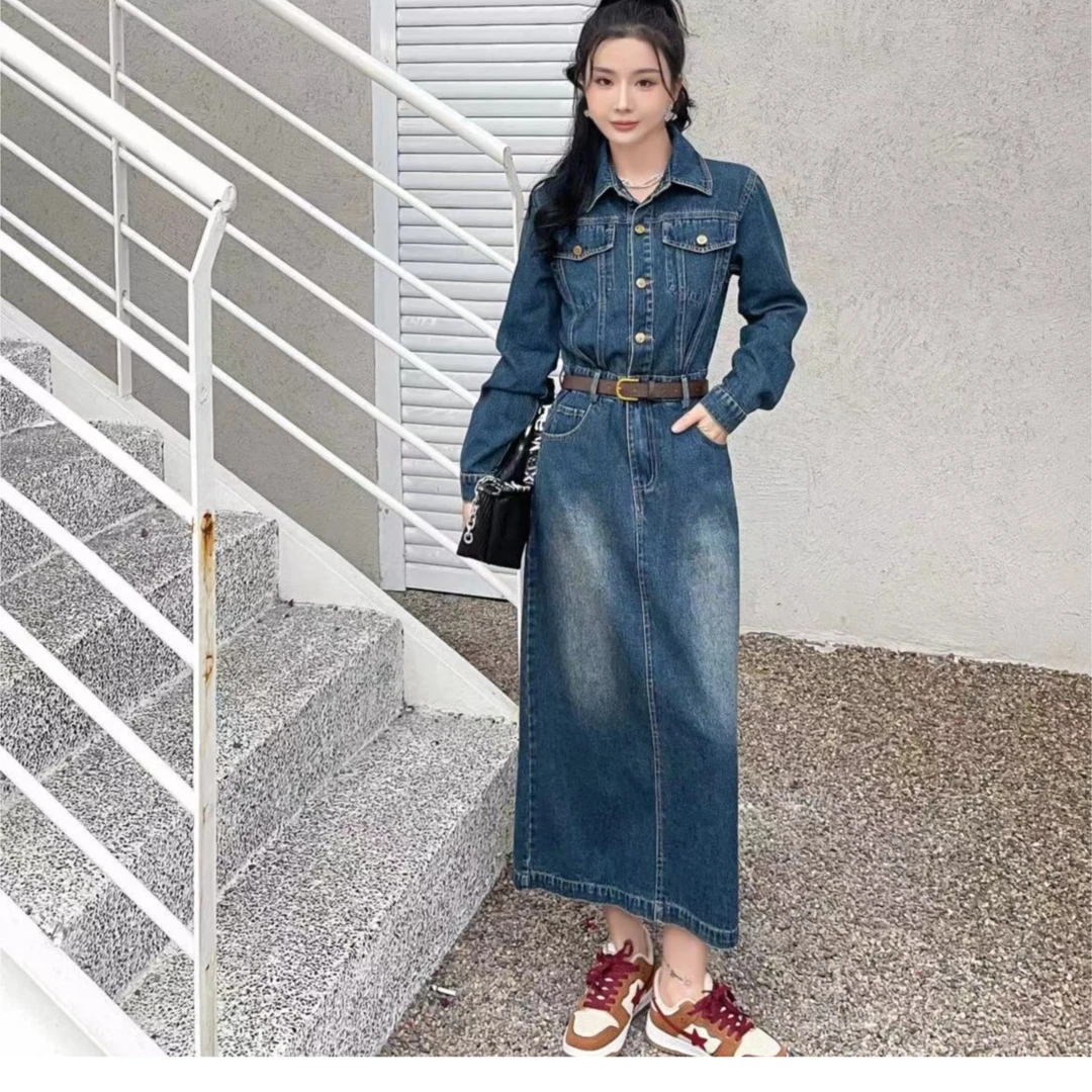 牛仔连衣裙秋装新款显瘦气质法式连衣裙女休闲长裙女装复古78839