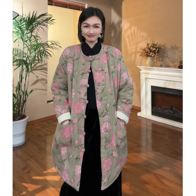 [烟霞]A910长袖加厚复古女士加棉外套中式时尚女款国风棉衣