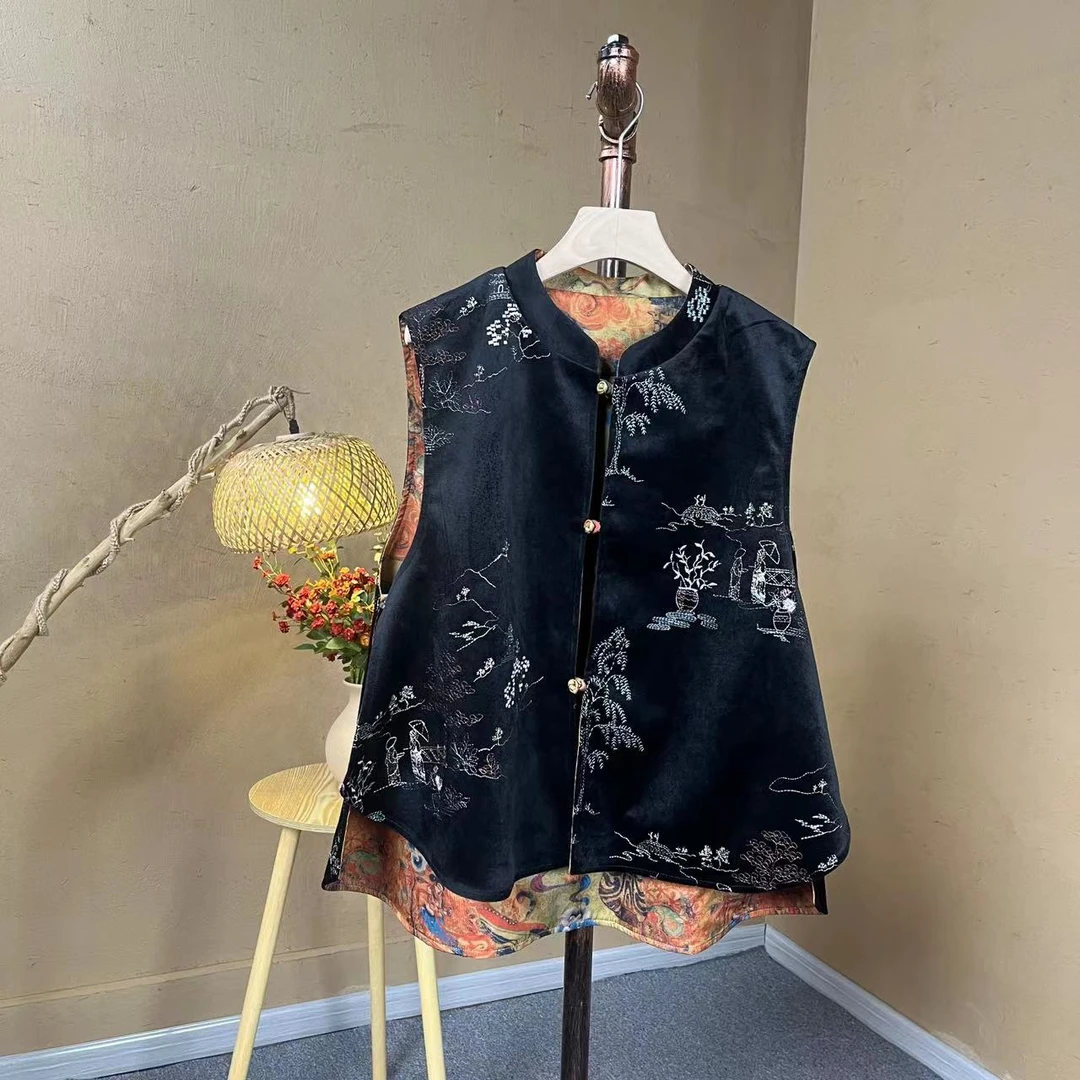 [大季原创]A034衣长70休闲国风双面盘国风马夹绣花