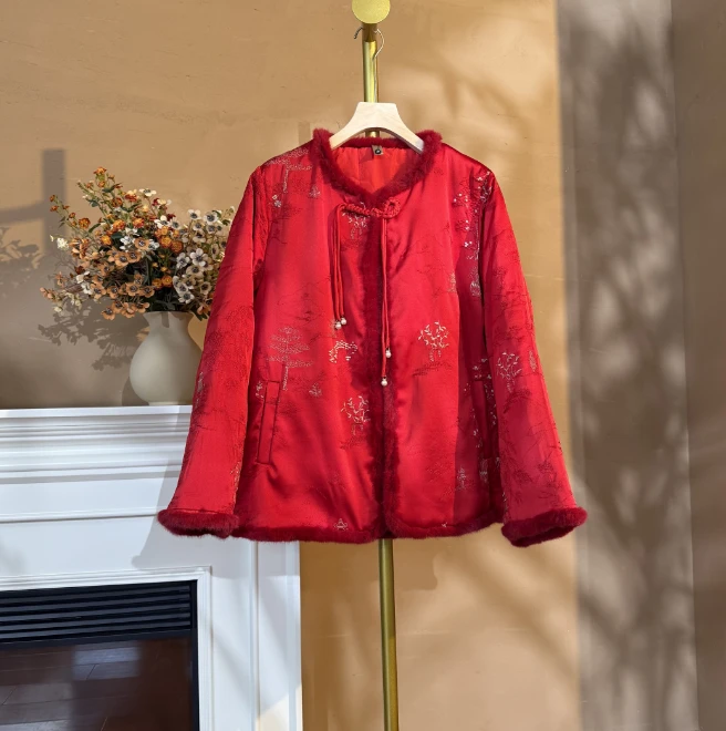 [念期]Q071长袖加厚复古女士加棉外套中式时尚女款国风棉服