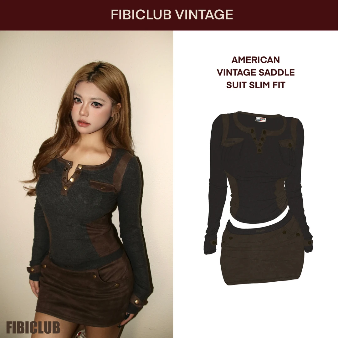 FIBICLUB-【美式复古Old Money】显瘦修身马鞍服长袖套装【原创设计】