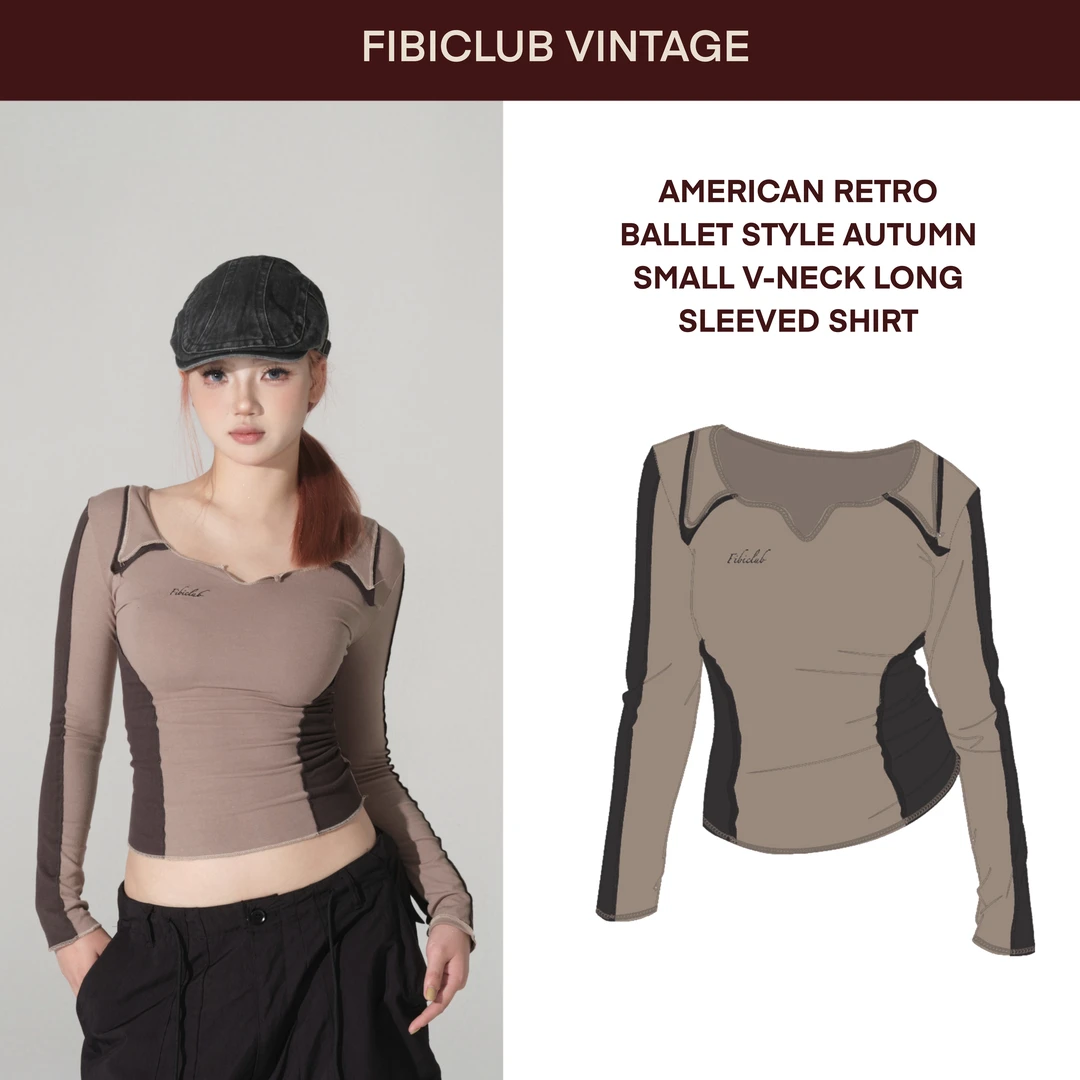 FIBICLUB-【美式复古芭蕾风】秋季小V领长袖【裁缝设计】
