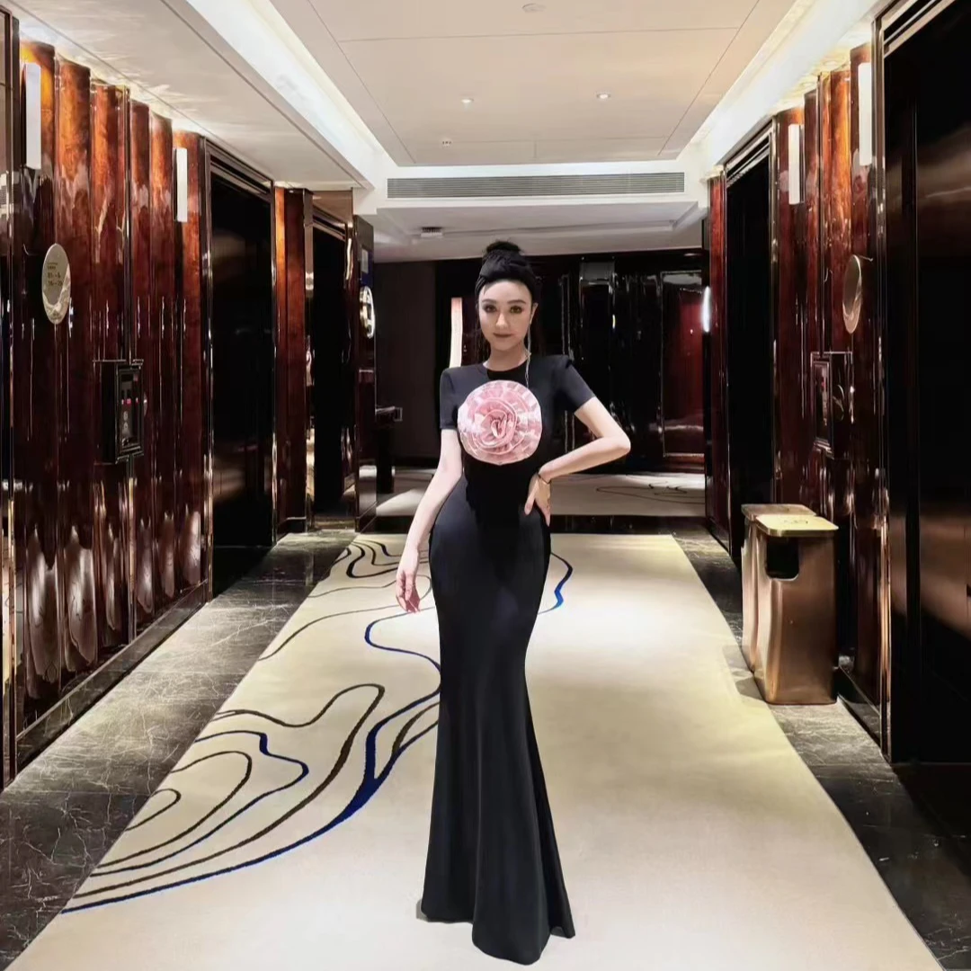 【星姐推荐】星原创高级定制【桃花朵朵开】设计师轻奢名媛鱼尾连衣裙