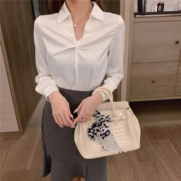 【星姐推荐】星原创高级定制白色小众设计感时尚气质扭结领长袖衬衫