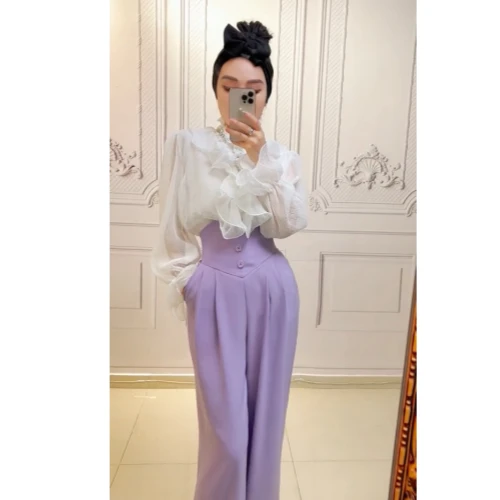 【星姐推荐】星原创高级定制【紫玫瑰】法式设计感气质显瘦高腰直筒裤