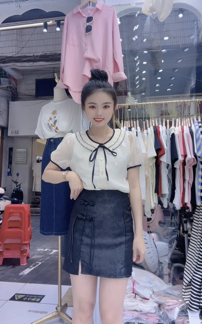 （盈盈家）新品雪纺衬衫甜美娃娃领系带上衣