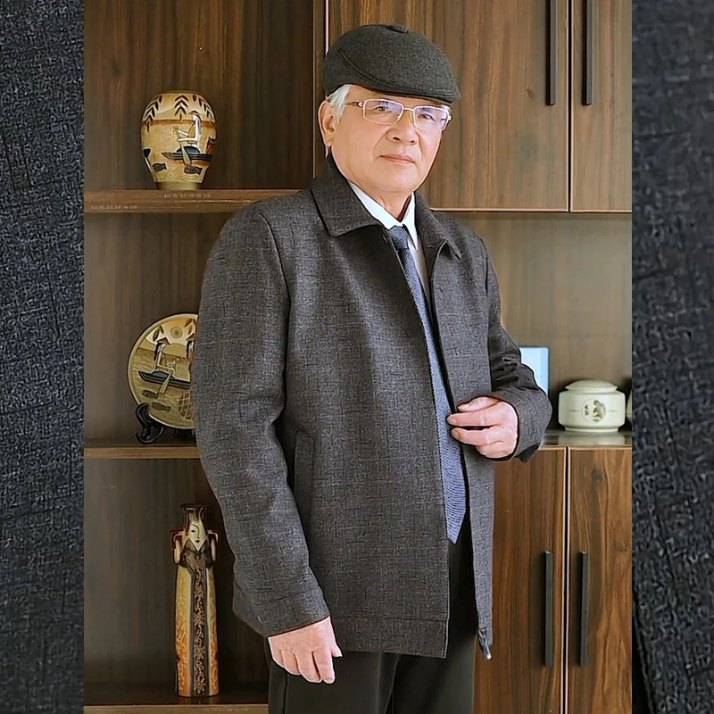 中老年春秋季翻领夹克外套男士商务休闲爸爸装宽松透气爷爷装上衣