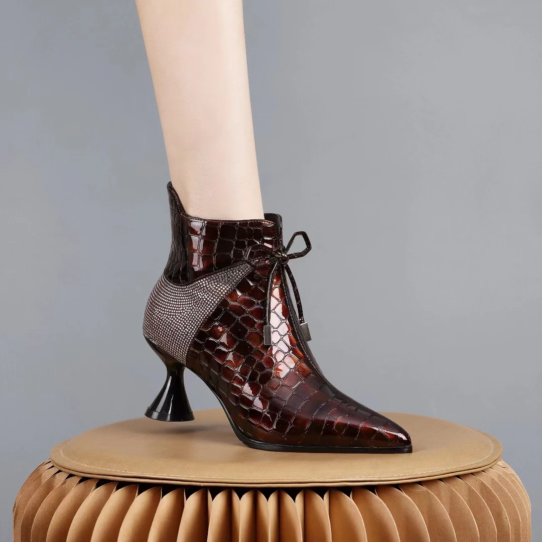 2023新款气质时尚高跟尖头百搭真皮细跟系带跟鞋女士9927