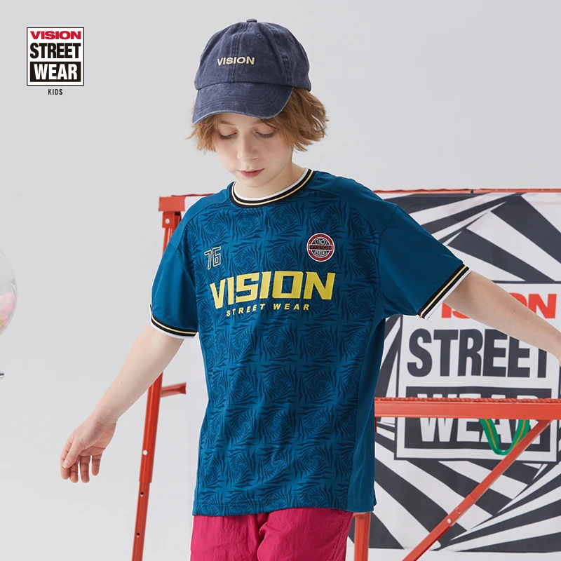 VISION KIDS宽松款插肩T恤蜂巢肌理网布短袖T恤女童男童夏季童装