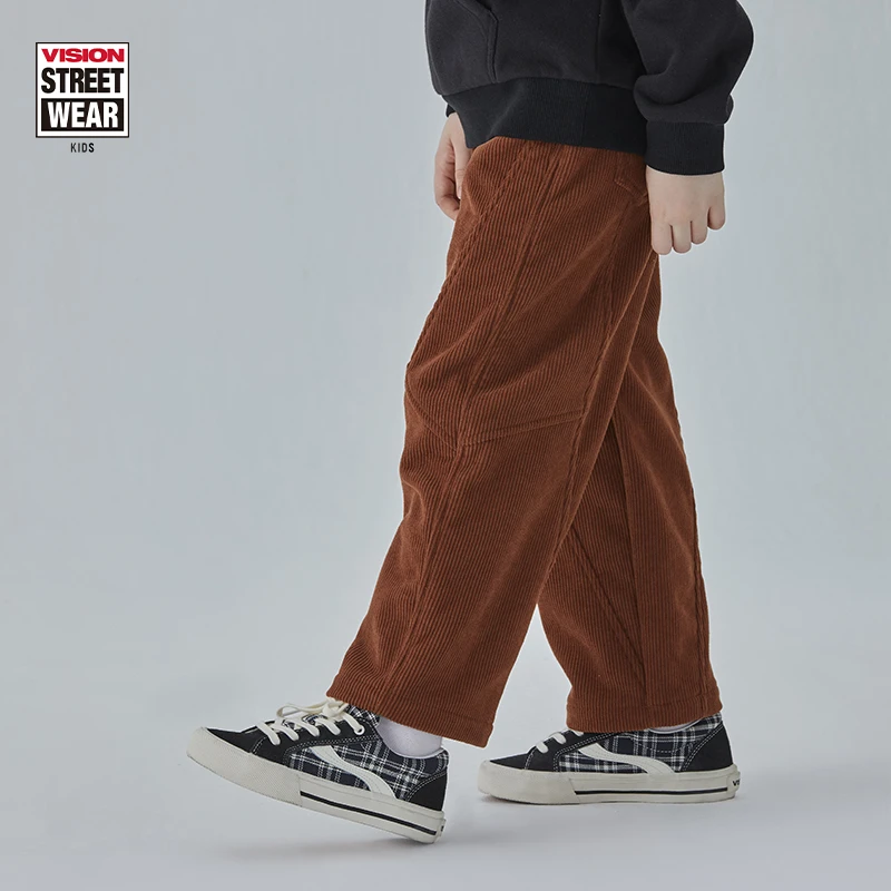 VISION KIDS复古灯芯绒直筒宽松儿童长裤男童女童加绒冬裤百搭