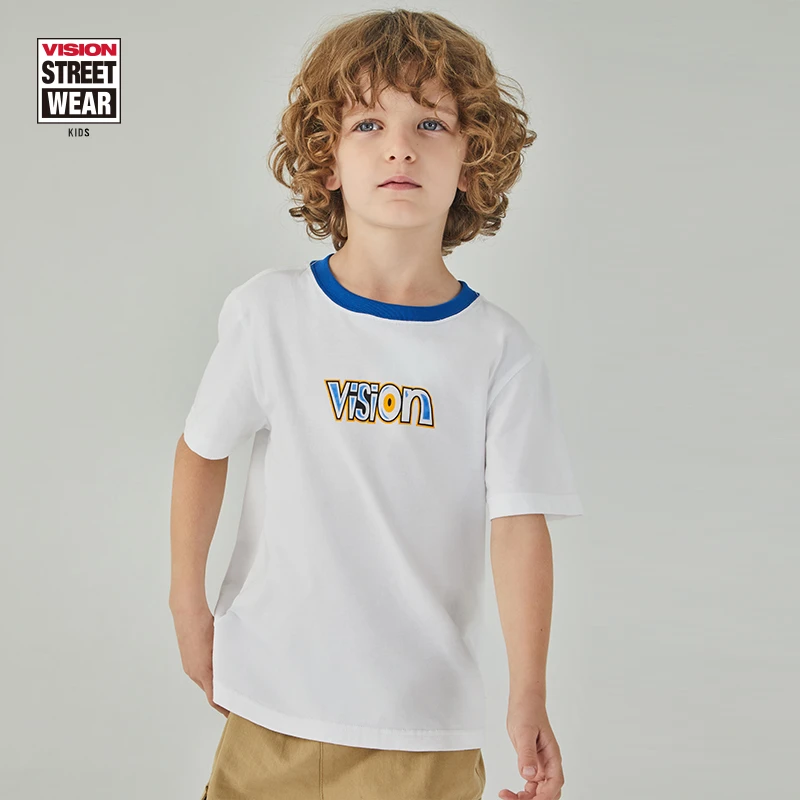VISION KIDS 复古休闲儿童纯棉短袖T恤美式街头圆领滑板童装T夏季