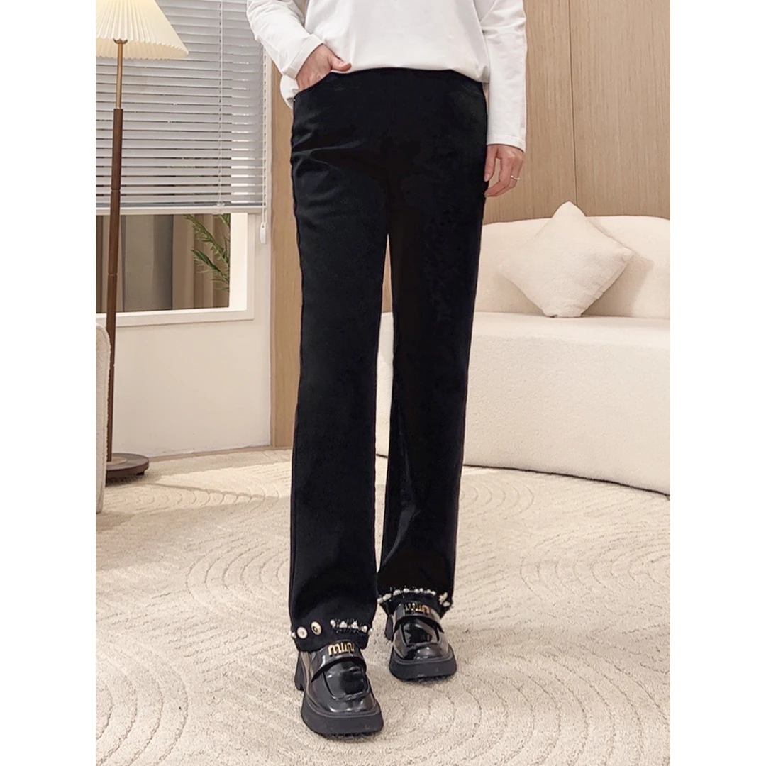 【钉珠高弹牛仔裤】MsShe大码女装冬新设计感长裤直筒裤E2409033