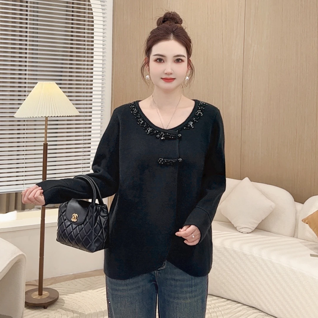 【新中式国风】MsShe大码女装新款春装宽松红色针织外套E2409009