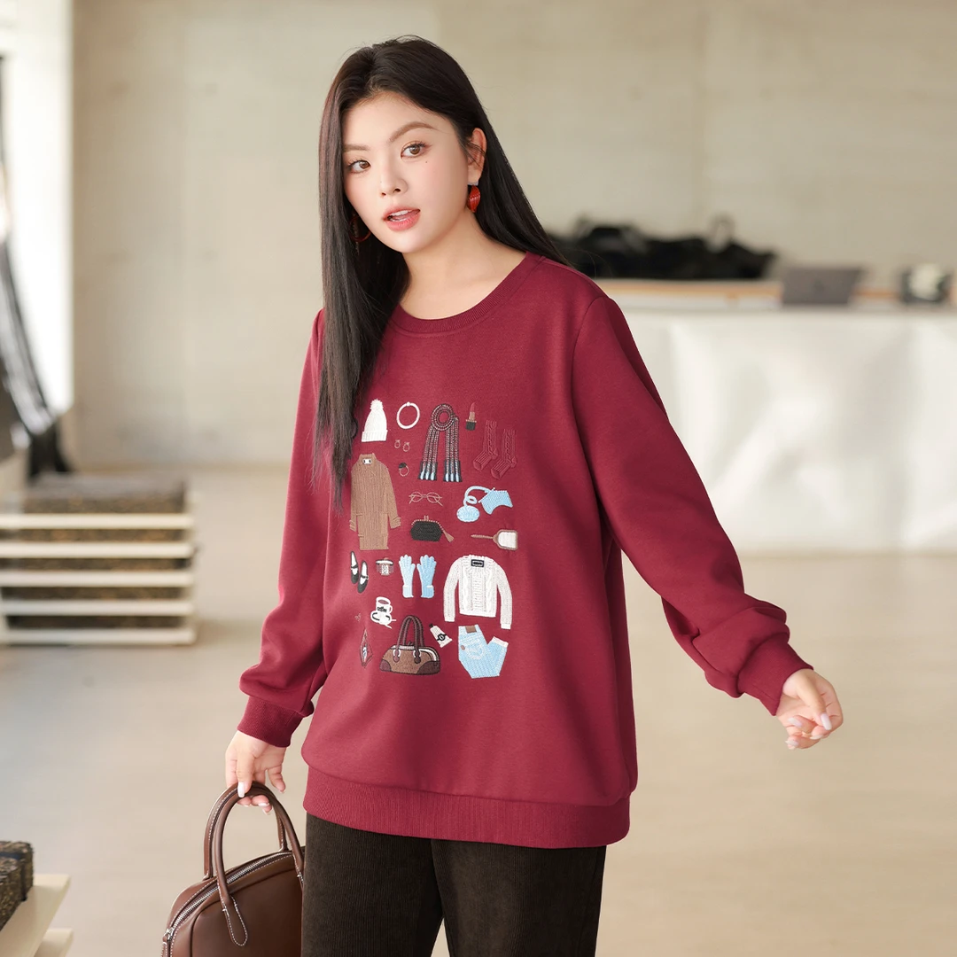 【加厚银狐绒重工绣花卫衣】MsShe大码女装新款秋冬上衣C2410021