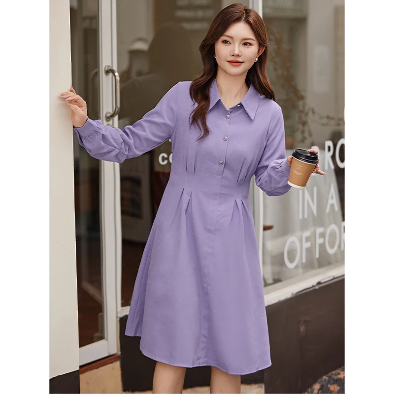 【现货】MsShe大码女装秋季复古显瘦收褶衬衫裙连衣裙M2209131