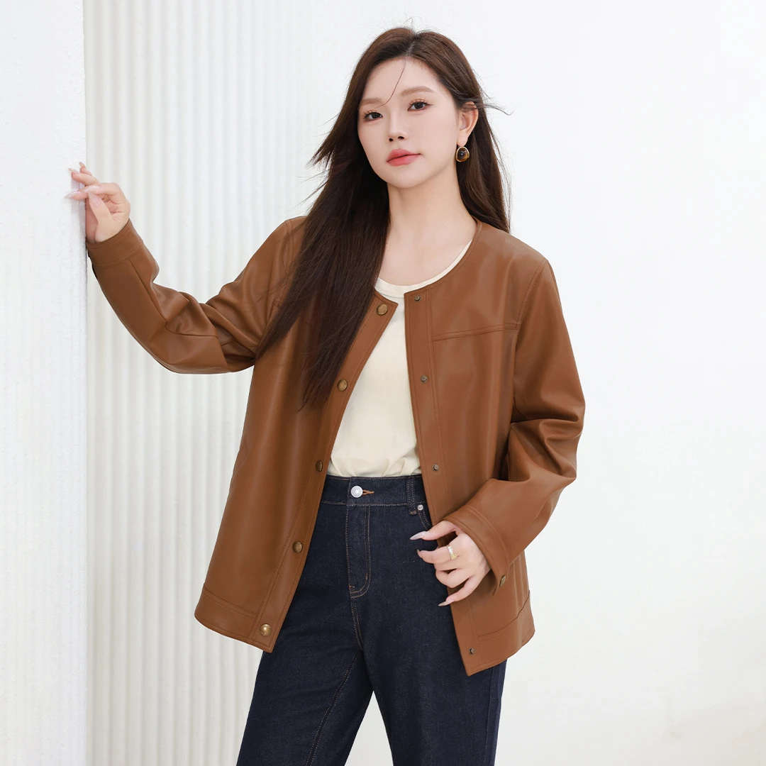【美拉德PU皮衣】MsShe大码女装春季宽松复古夹克外套女M2409096
