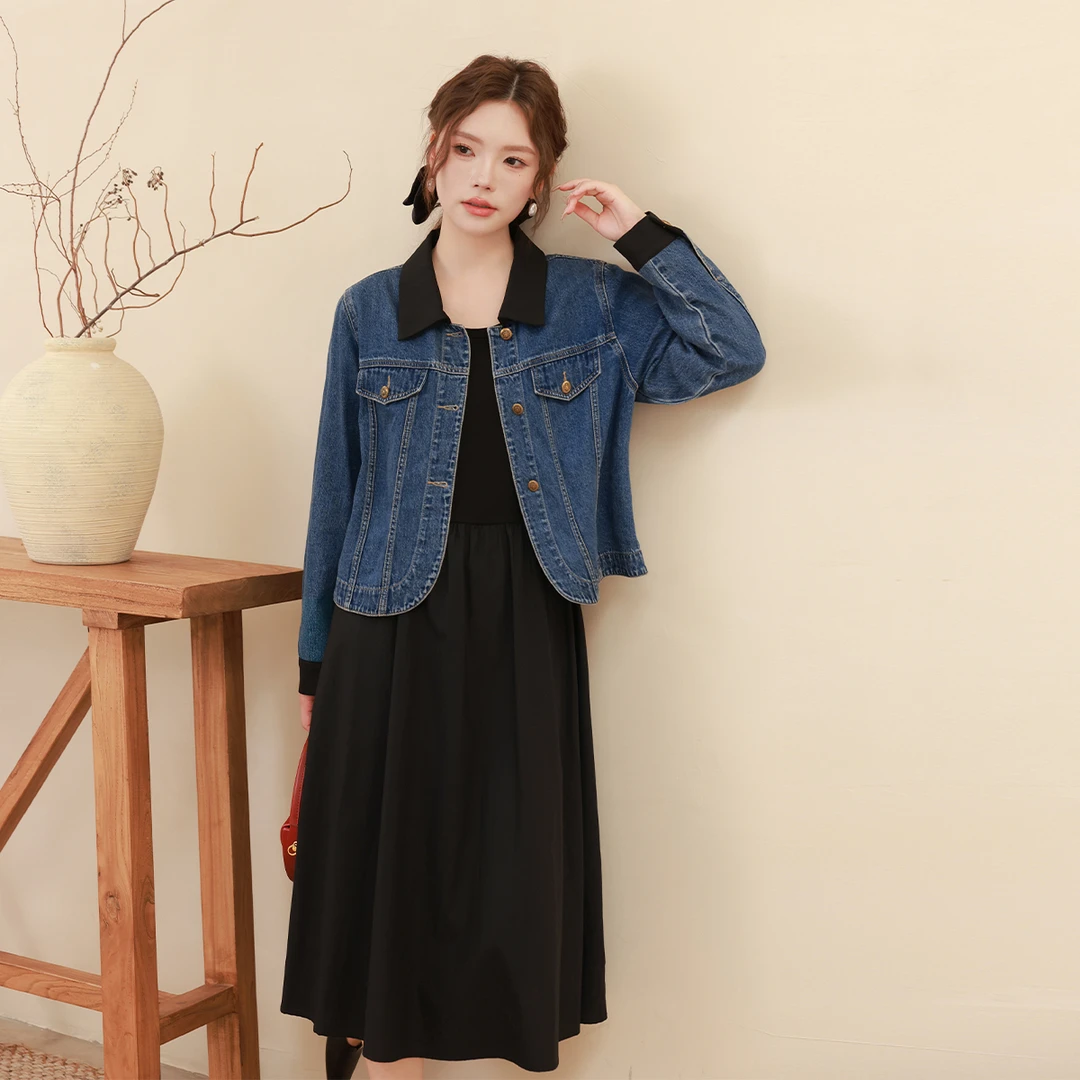 MsShe大码女装春季时尚气质短款复古工装牛仔外套M2408072