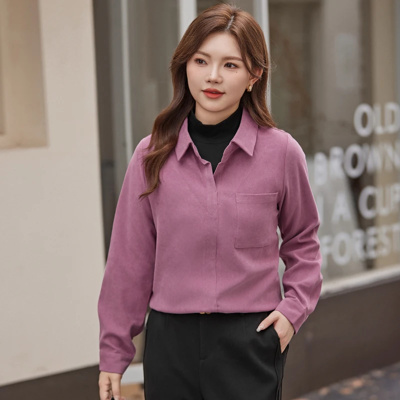 【现货】假两件MsShe大码女装冬装韩系假两件灯芯绒衬衫M2203297