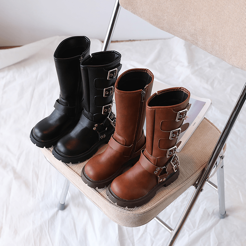 女童时尚百搭英伦风马丁靴防滑小女孩长筒靴中大童透气高筒靴3013