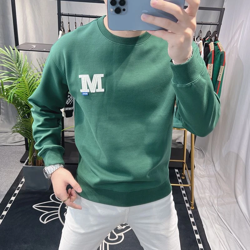 绿色卫衣男欧洲站春秋季男士长袖潮流简约字母印花帅气百搭套头上