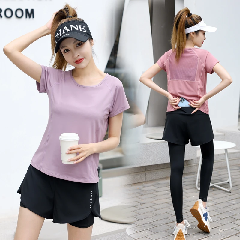 瑜伽服女2025夏新款大码健身运动透气圆领户外休闲跑步运动健身服