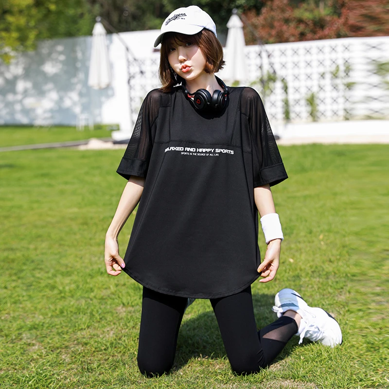 健身套装女大码运动上衣宽松胖mm速干排汗时尚瑜伽服跑步网红显瘦