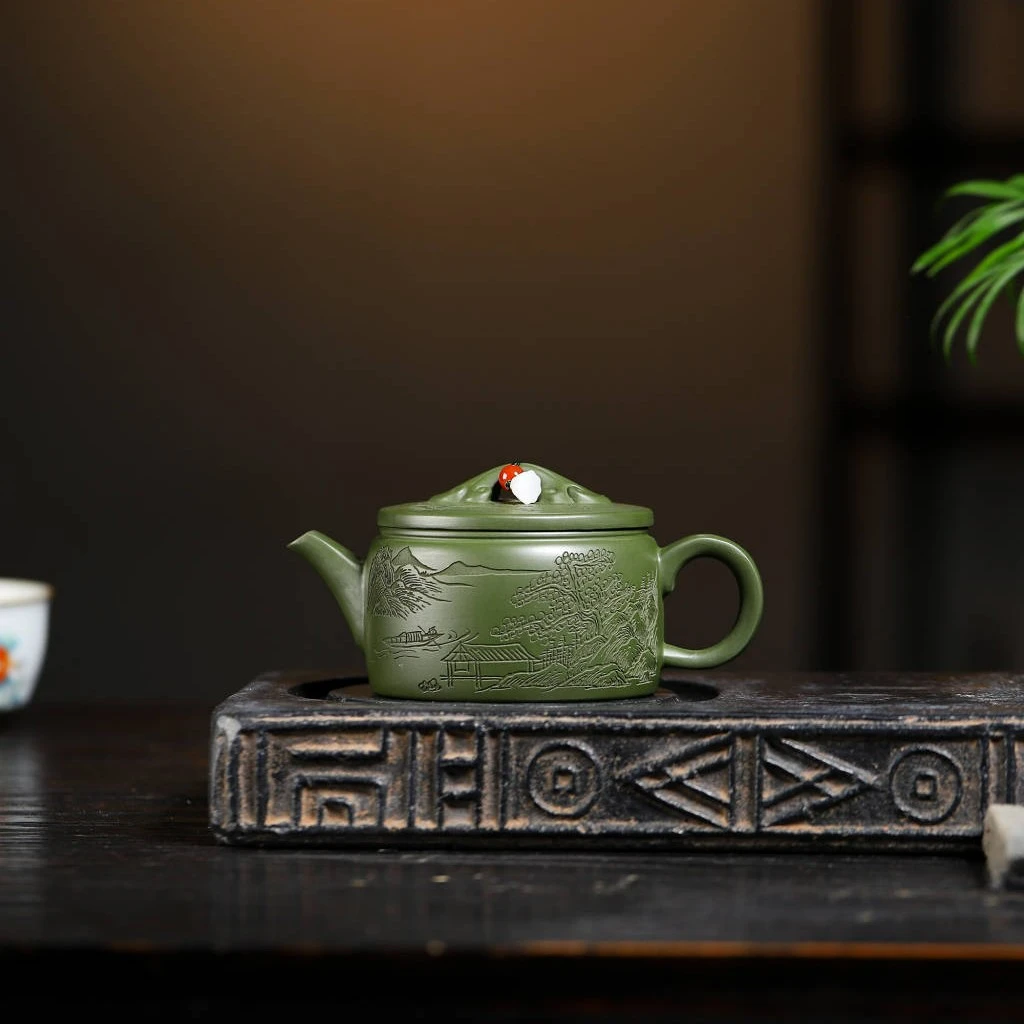 宜兴原矿绿泥 如意汉瓦 容量约260毫升 手制 高端紫砂茶壶茶具