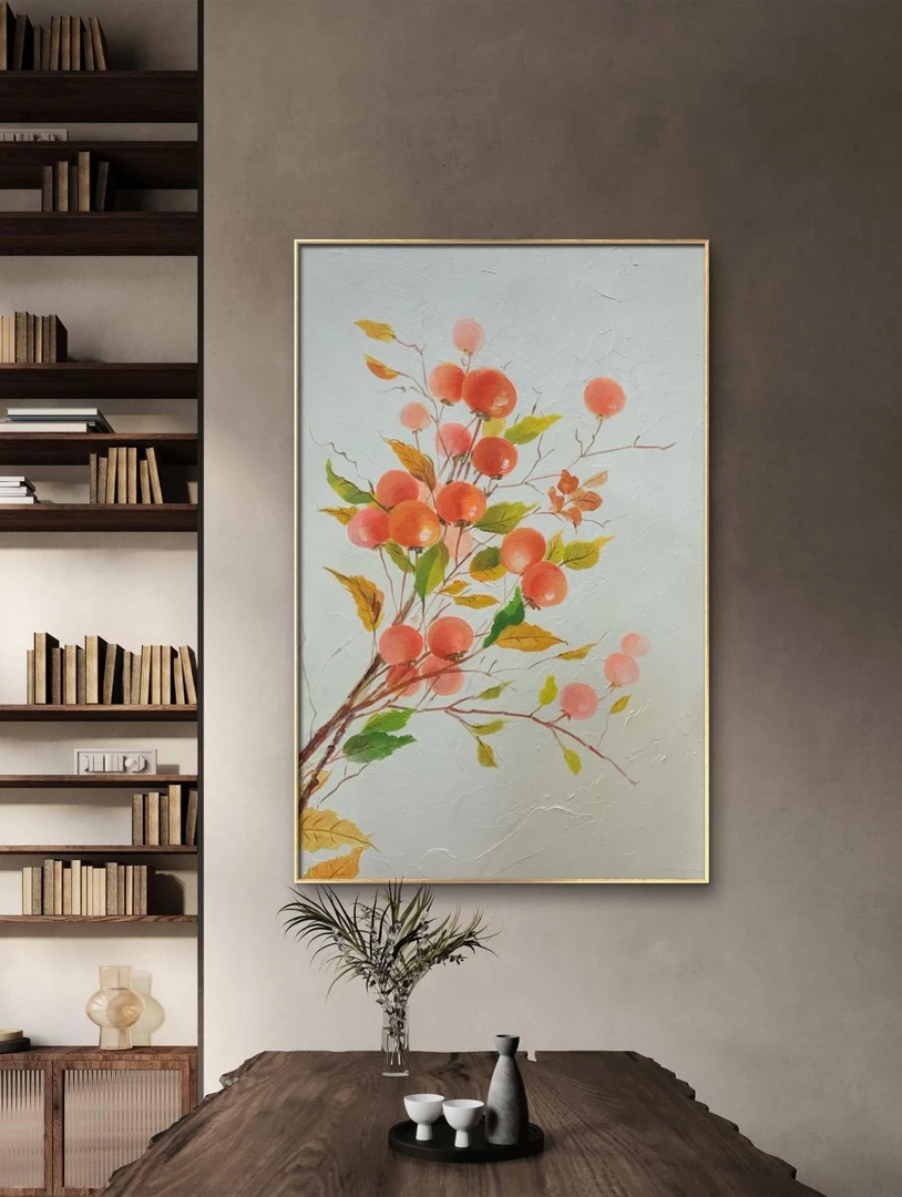 【柿柿如意】 纯手绘手工油画装饰画新中式客厅玄关过道沙发背景画