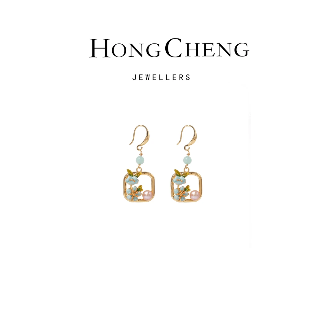 天然珍珠手绘油画耳勾款耳环NL8915-217