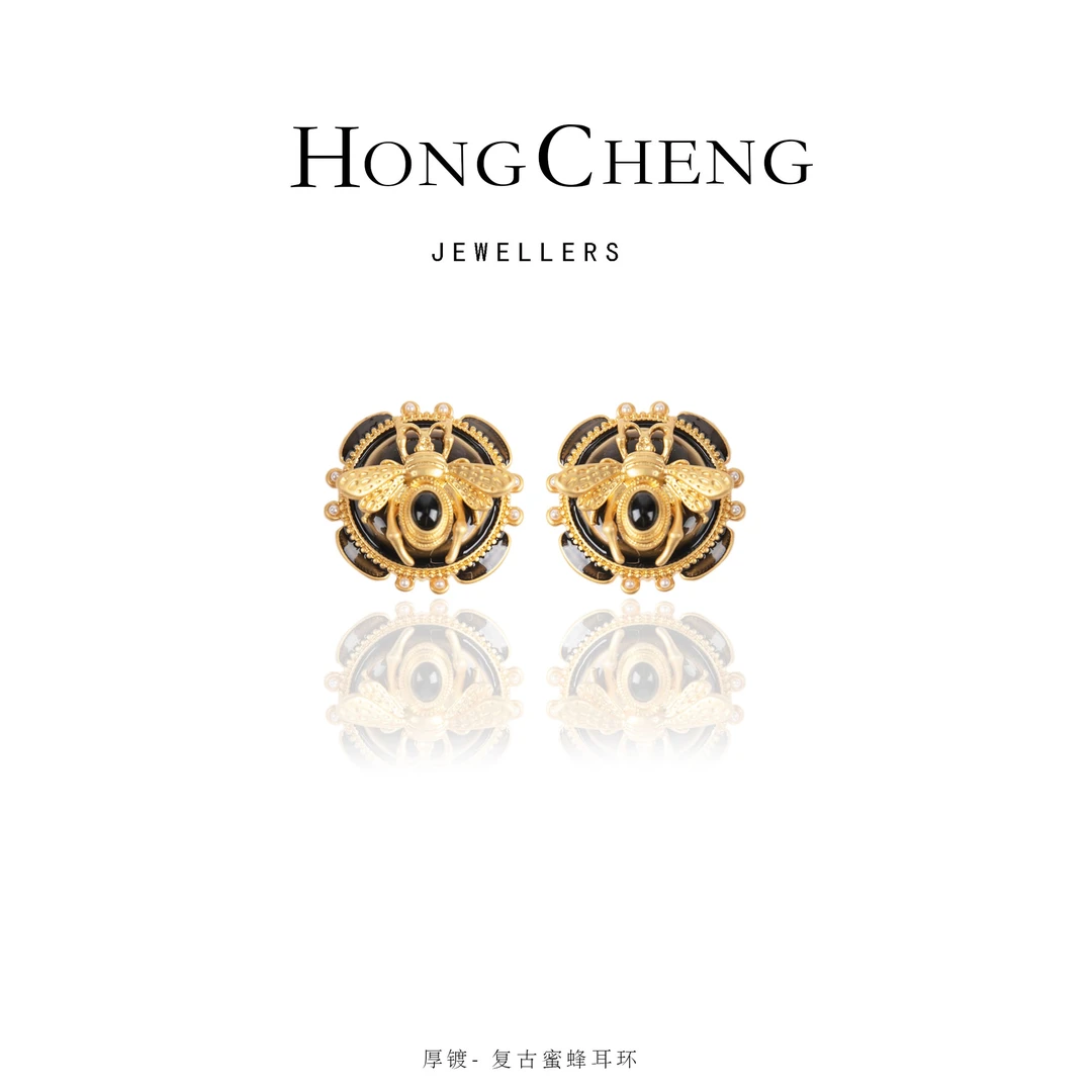 铜合金皮质耳饰 复古中古做旧蜜蜂耳钉耳环EZ2785-269