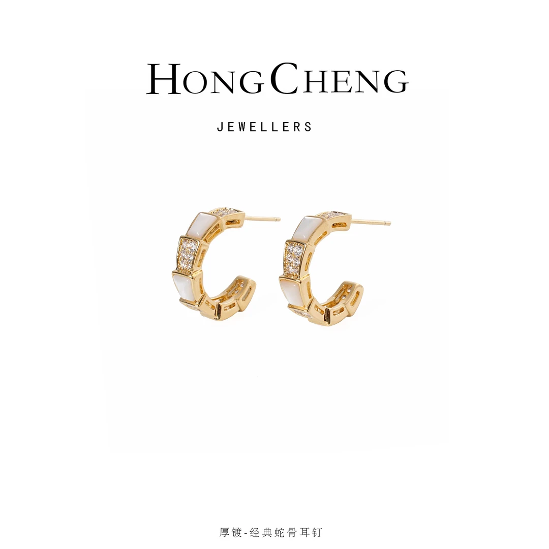 铜合金贝壳耳饰 CNC高货蛇骨白贝耳环A6882