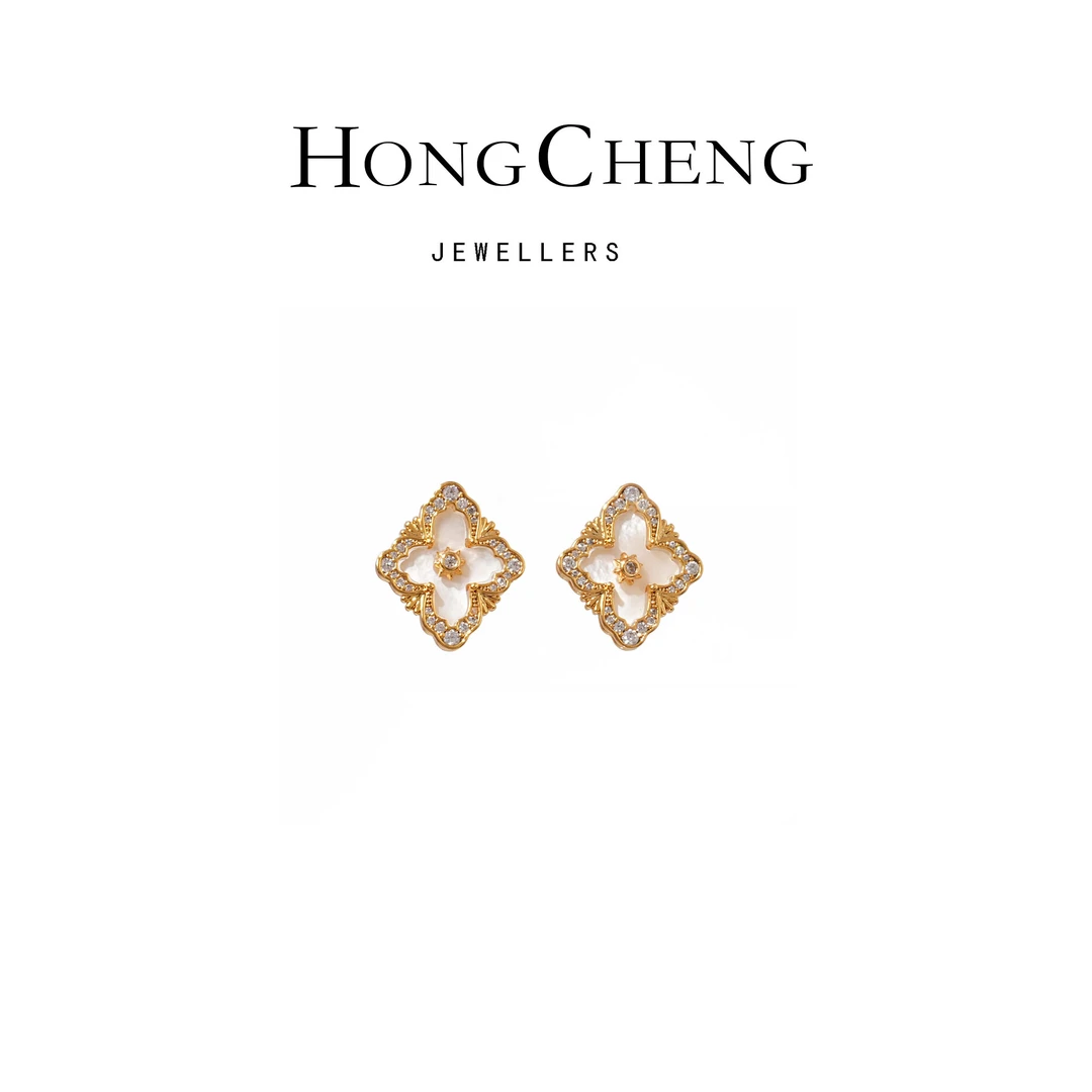 铜合金贝壳耳饰 轻奢菱形经典耳钉耳环耳饰NL7133-336-01